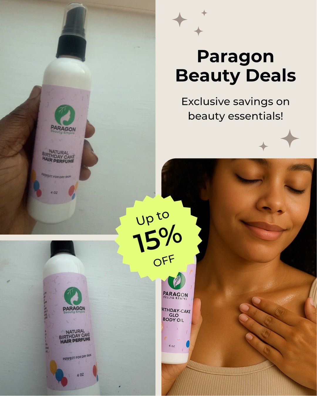Birthday Cake Glo Body oil – for Soft, Glowing Skin | Sweet Vanilla Scented - Paragon Beauty Empire