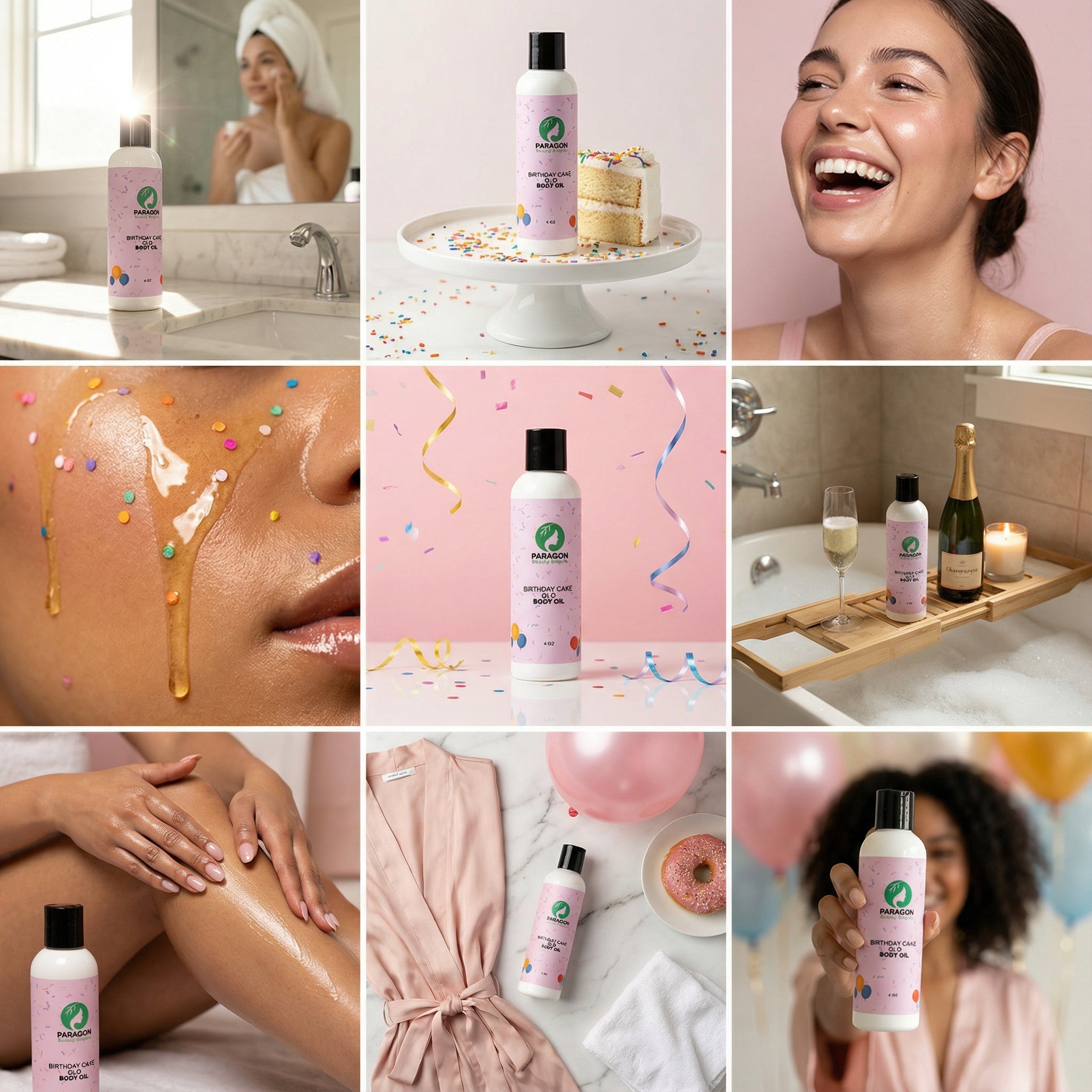 Birthday Cake Glō Body Oil – Soft, Glowing Skin | Sweet Vanilla Scented - Paragon Beauty Empire