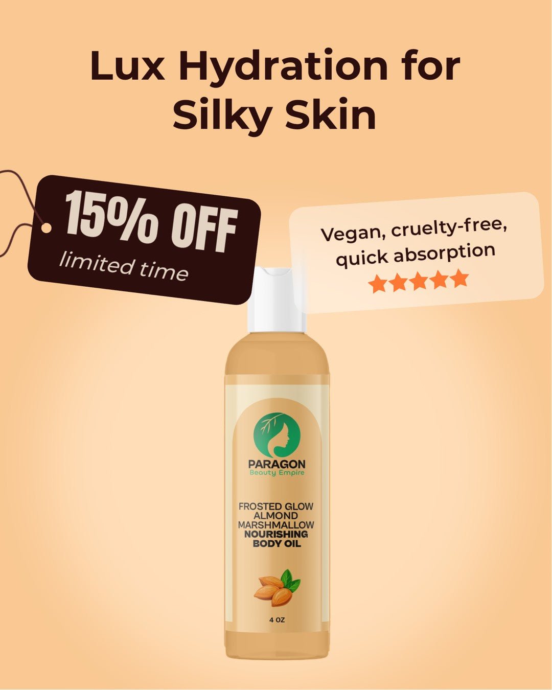 Frosted Glow Almond Marshmallow Nourishing Body Oil – Sweet Gourmand Skincare | Vegan & Cruelty - Free - Paragon Beauty Empire