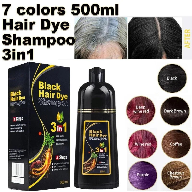 30ml/500ml 3 - in - 1 Quick Hair Dye Shampoo Natural Black Herbal Hair Dye Moisturizes Mild Hair Dye Conditioner Hair Care Products - Paragon Beauty Empire