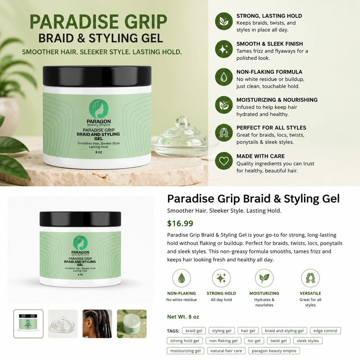 Paradise Grip Braid & Styling Gel – Strong Hold for Braids, Locs & Sleek Styles