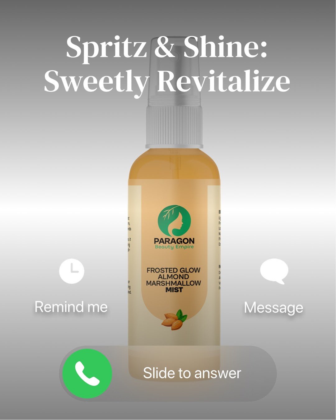 Frosted Glow Almond Marshmallow Body Mist – Sweet Vanilla & Toasted Almond Scent - Paragon Beauty Empire