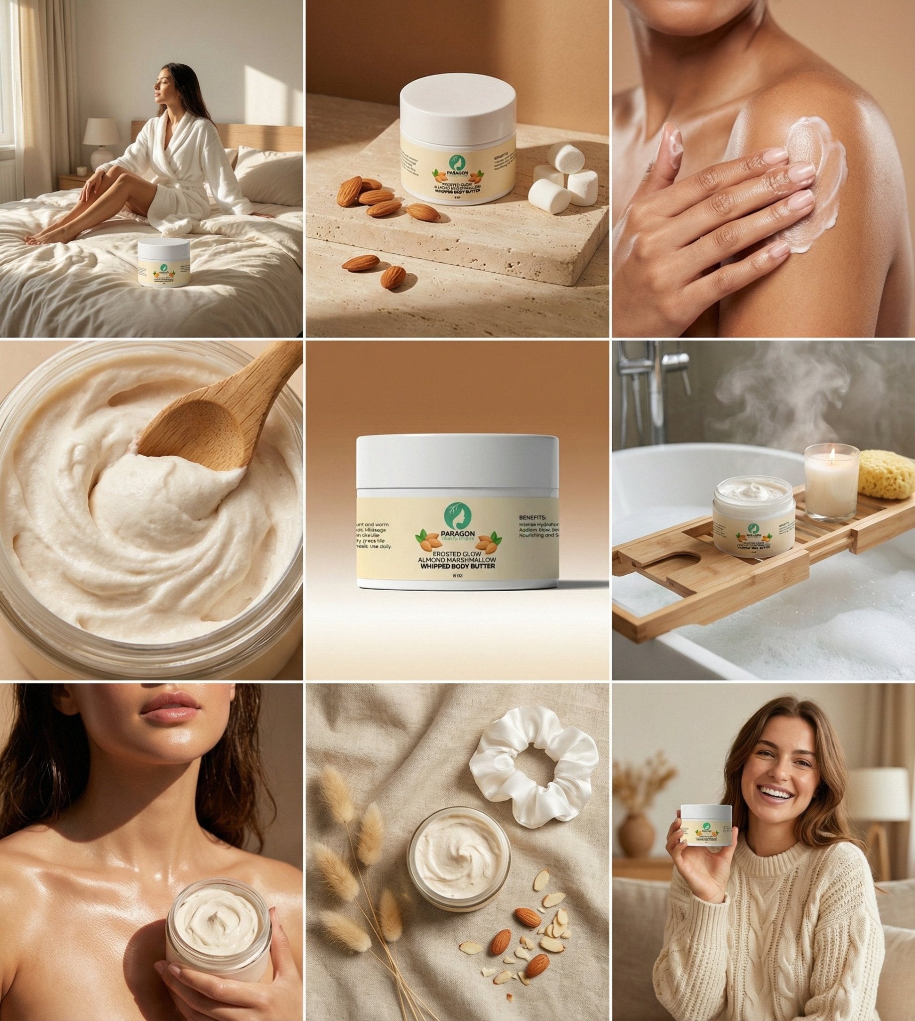 Frosted Glow Almond Marshmallow Whipped Body Butter – Ultra Moisturizing & Sweet Scented - Paragon Beauty Empire