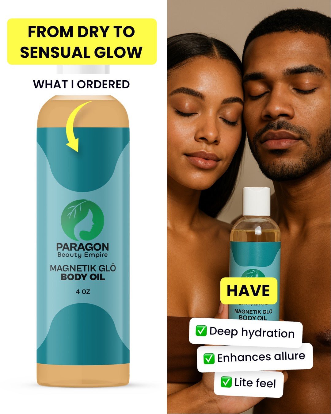 Magnetik Glō Body Oil – Alluring Hydration with Pheromone - Infused Scent - Paragon Beauty Empire