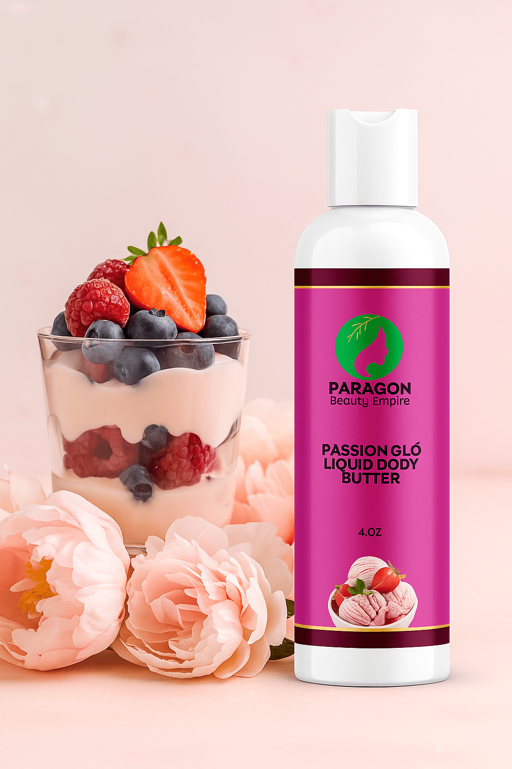 Passion Glō Liquid Body Butter, Deep Hydration, Glowing Skin, Sweet Fruity Scent, Fast - Absorbing, Paragon Beauty Empire - Paragon Beauty Empire