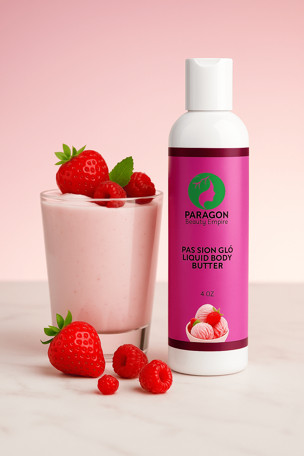Passion Glō Liquid Body Butter, Deep Hydration, Glowing Skin, Sweet Fruity Scent, Fast - Absorbing, Paragon Beauty Empire - Paragon Beauty Empire